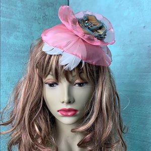 Custom pink blue gold fascinator